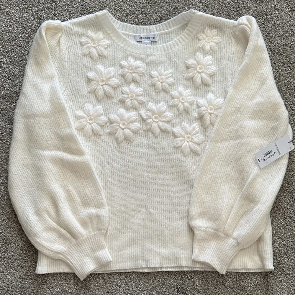 Liz Claiborne Cream Floral Sweater size XL NWT